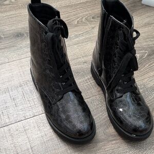 Black Patent Lace-Up Combat Boots